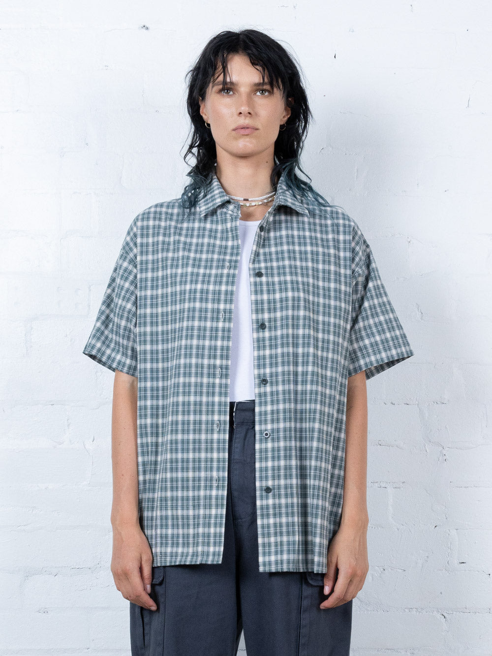 Hard Yakka Create Womens - Short Sleeve Check Shirt - Scrubs Green