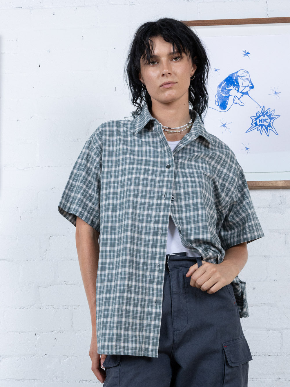 Hard Yakka Create Womens - Short Sleeve Check Shirt - Scrubs Green